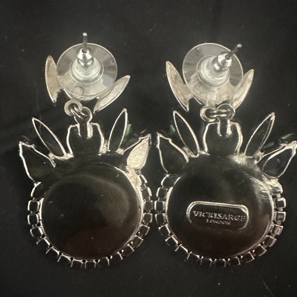 VICKY SARGE Maroon, Green, and Grey Gem and Snakeskin Earrings - Picture 5 of 11